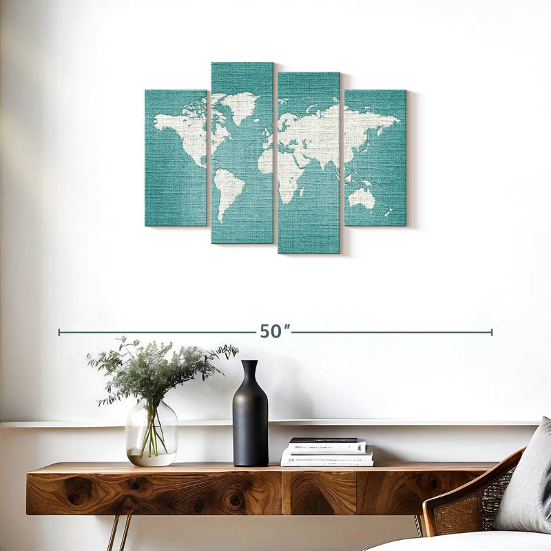Carte du monde en lin menthe carte du monde 4 pièces, H 36 po x l 22 po x P 1 po
