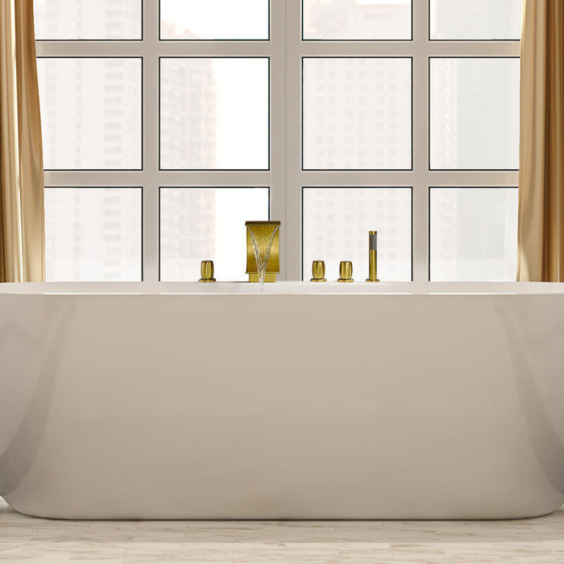 Brushed Gold Stainless Steel Waterfall Tub Faucet Set