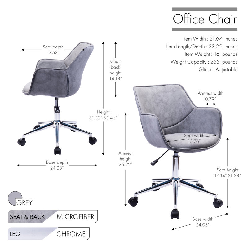 Chaise de travail en microfibre Cindy, gris