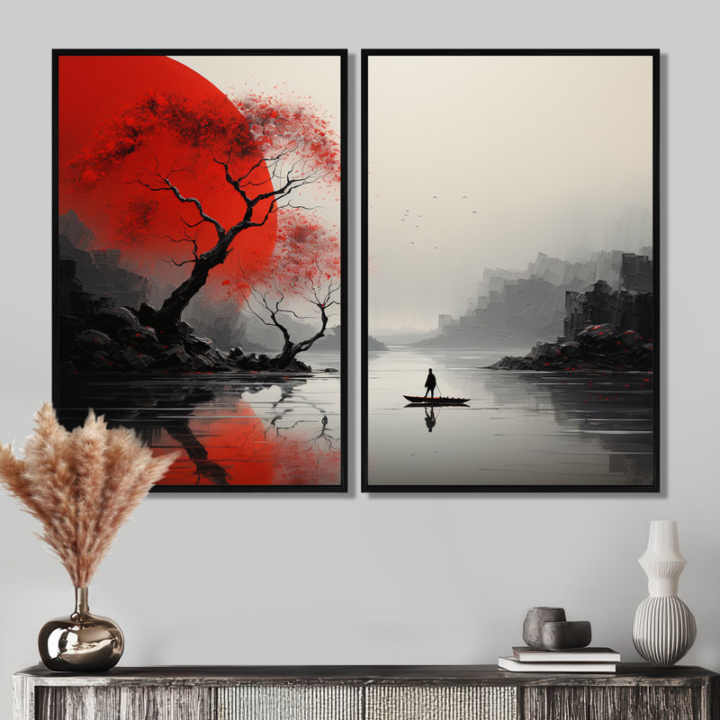 Reproduction d'art japonaise sur toile sculptée monochrome japonaise, "Silence Valley", Black, 36" H x 48" W