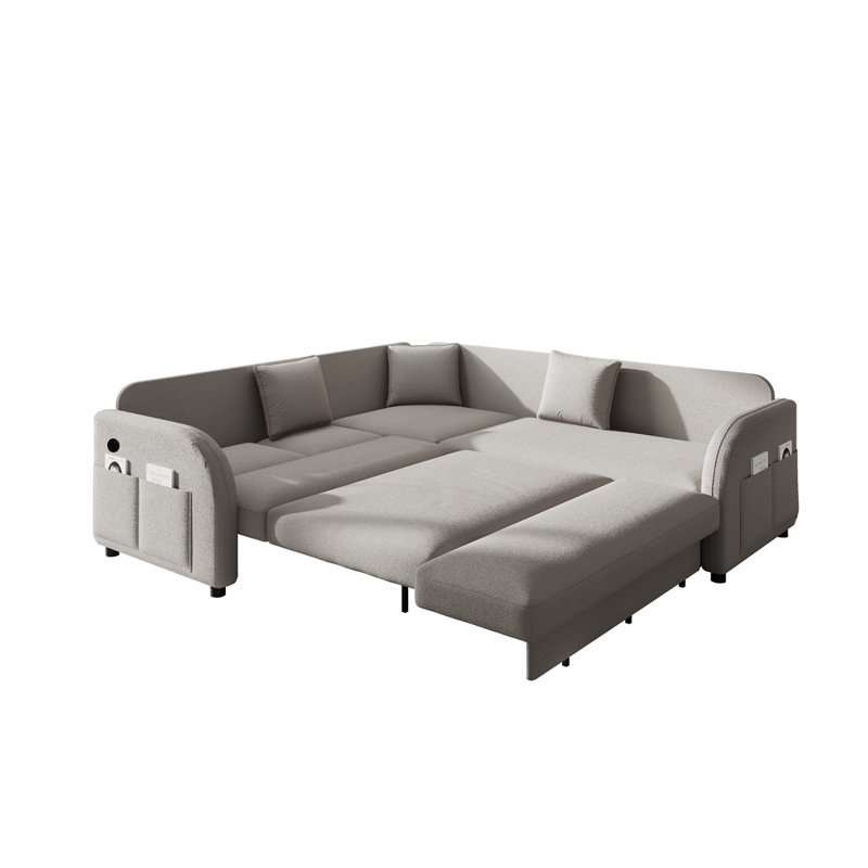 Canapé-lit en L 85,1 po avec lit escamotable, Laine gris clair