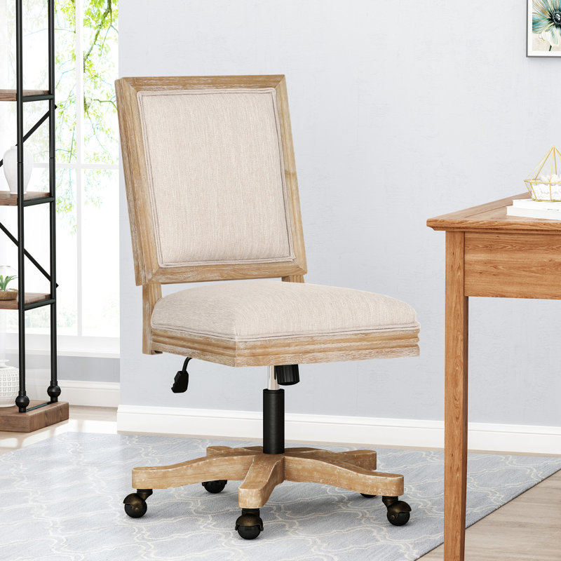 Chaise de bureau rustique beige et naturelle avec fonction pivotante et siège réglable en hauteur avec options de pivotement et de levage
