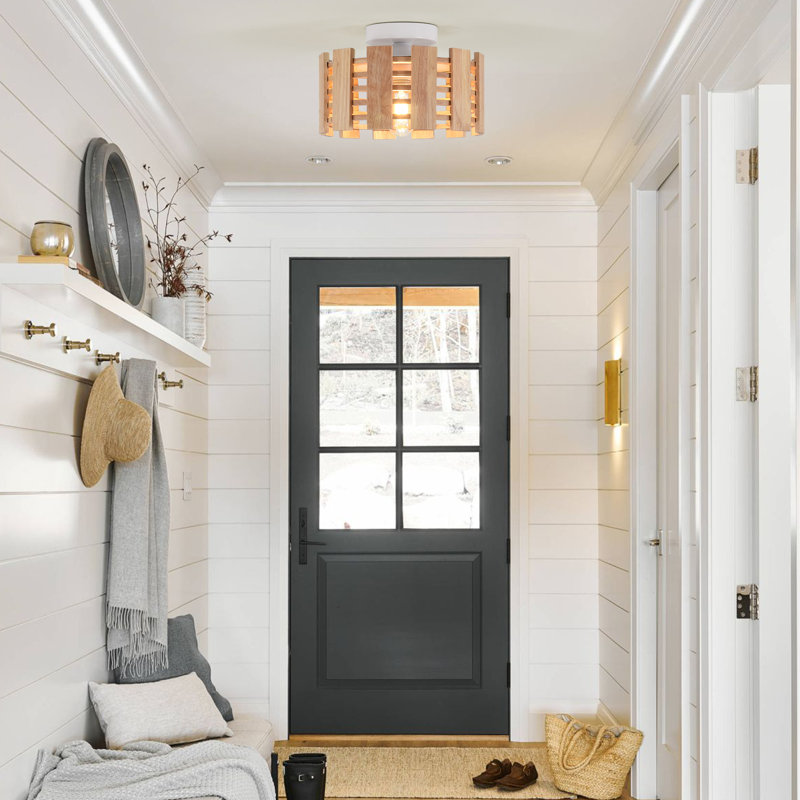 Modern Rustic Semi Flush Mount Ceiling Light, 1-Light Brown Farmhouse Ceiling Light Fixture For Kitchen, Bedroom,Foyer
