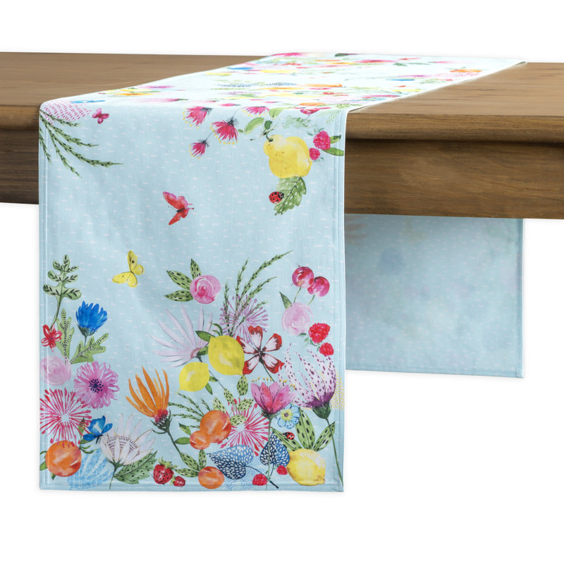 Floral 100% Cotton Table Runner, 108" L x 14.5" W, Mint
