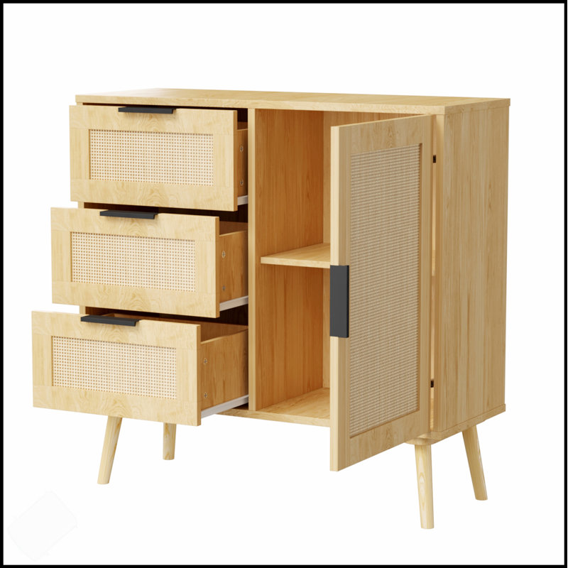 Modern Rattan Wood Dresser With Spacious Drawers And Adjustable Shelf For Versatile Storage In Any Room