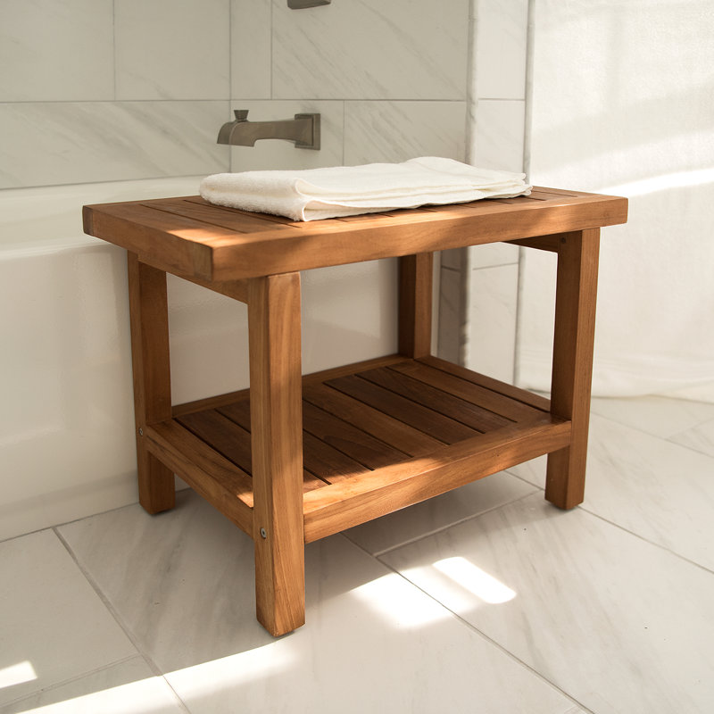 Novick Teak Shower Bench, 18" H x 24" W x 14" D
