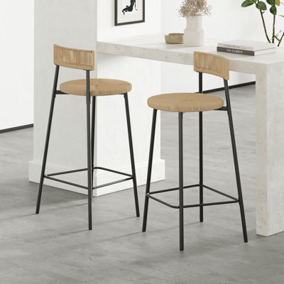 Ensemble de 2 tabourets de comptoir, tabourets de bar en corde de papier tissés à la main Boho