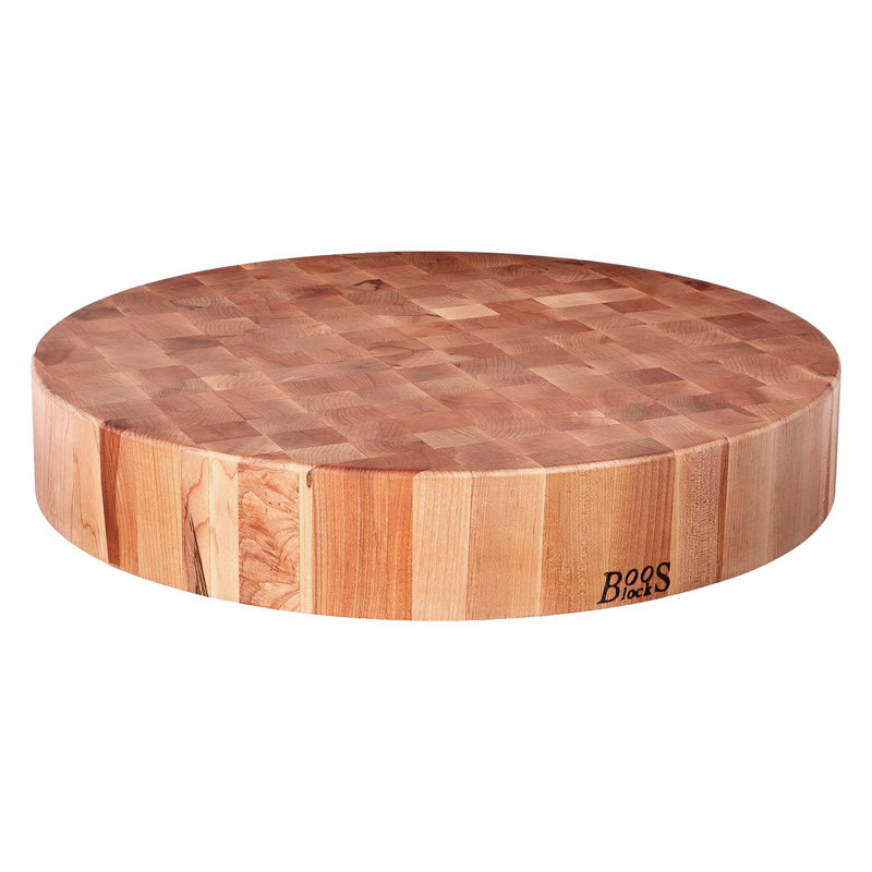 Large Round Maple End Grain Wood Chopping Board, 18 x 3 inches