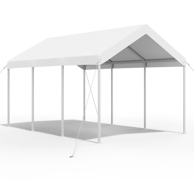 10x20 Ft Outdoor Carport With Adjustable Height, White