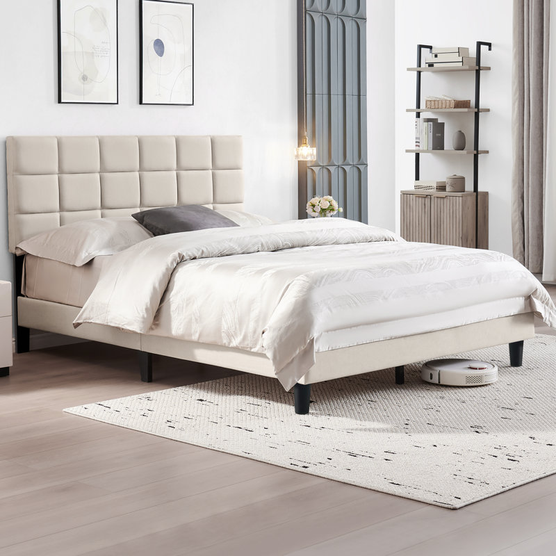 Lit plateforme tapissier Tyseana, Full, White