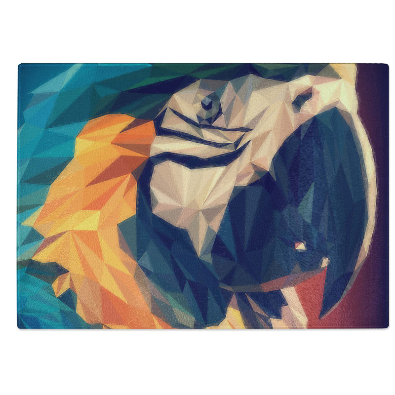 Glass Geometric Macaw Parrot in Abstract Chopping Board, 28.5 cm W x 20 cm L