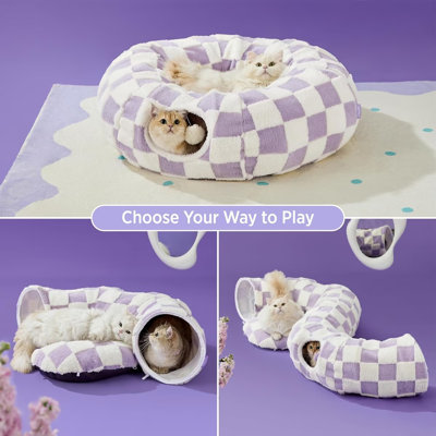 Lesure Cozy Round Indoor Pet Tunnel Bed, Washable Donut Cave for Cats, Puppies & Small Pets, Large