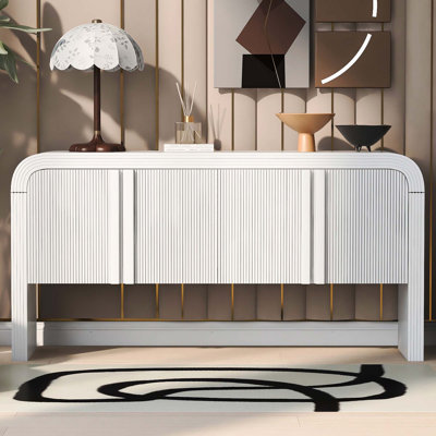 Console de 62,2 pouces à motif de vagues avec 4 portes et tablette réglable, table de canapé au design incurvé derrière le canapé, table d'entrée rustique étroite pour le salon, le vestibule et le couloir