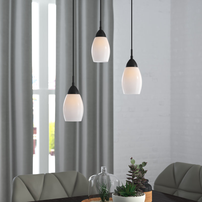 Luminaire suspendu en forme de cloche 3 lumières Murphy, Bronze, Opale