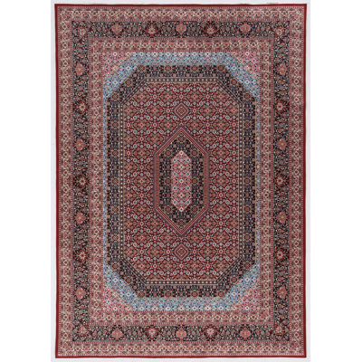 Emanuel Traditional Machine Woven Flatweave Red and Navy Area Rug with Non Skid Backing 