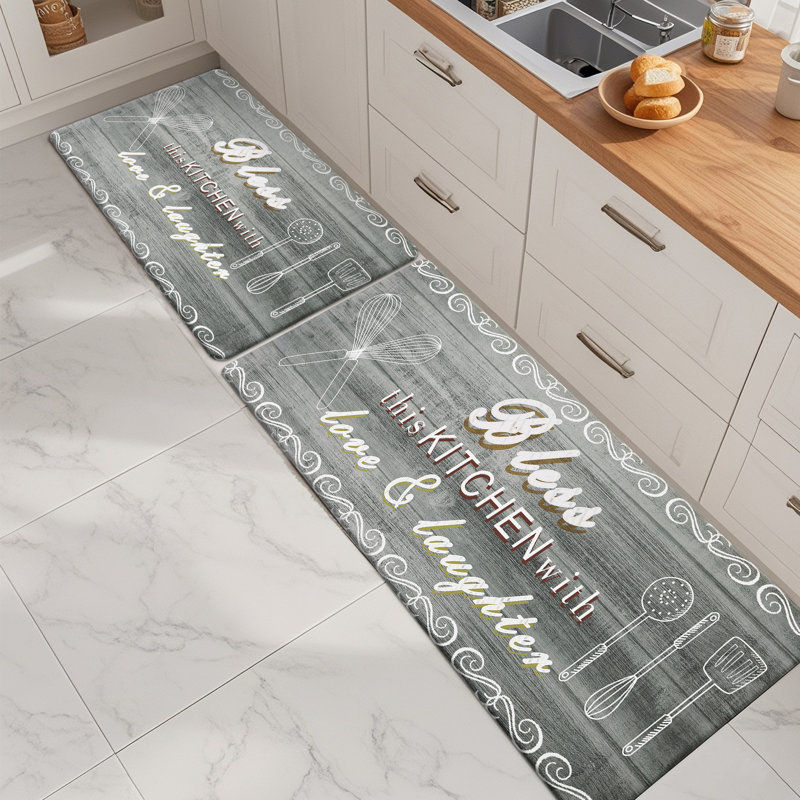 Tapis de cuisine antidérapant et antidérapant (ensemble de 2), Gris, Tapis de couloir 17 po x 28 po + 17 po x 48 po