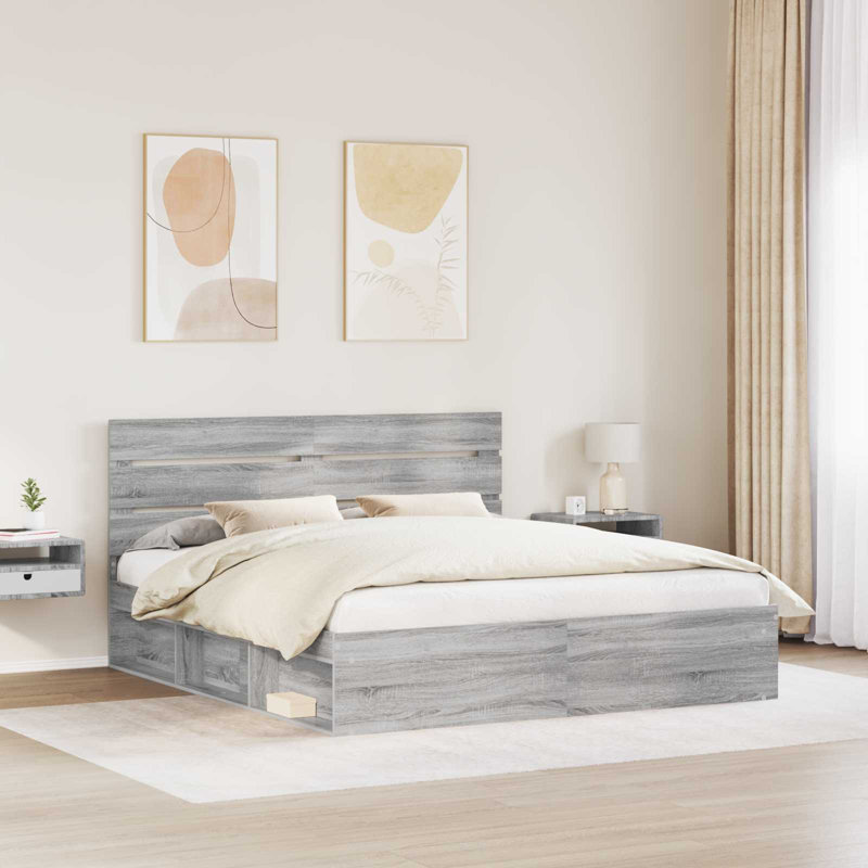 Solid Wood Bed, Grey Sonoma, Super King (6')