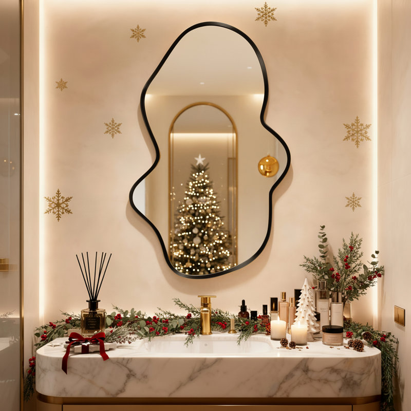 39.4'' x 23.6'' Black Asymmetrical Wall Mirror-the choice for bedroom dining room and hallway, Black, 39.6" x 23.6"