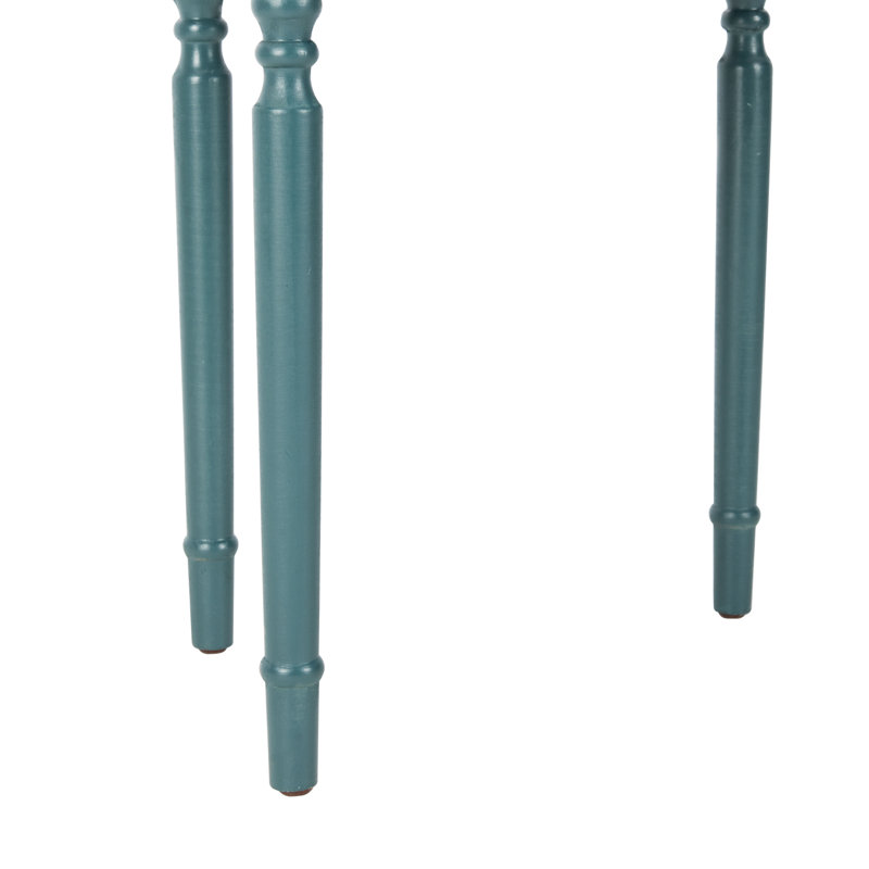 Solid Wood 2 - Drawer End Table, Teal/Brass