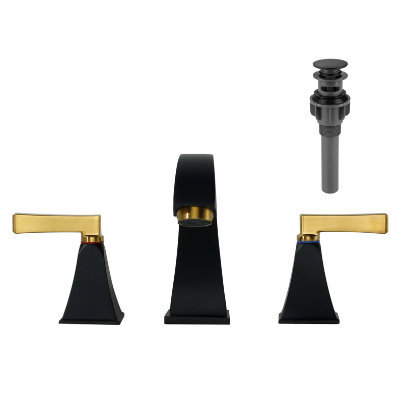 8 in. Widespread Deck Mounted Double Handle Bathroom Faucet, Matte Black/Gold