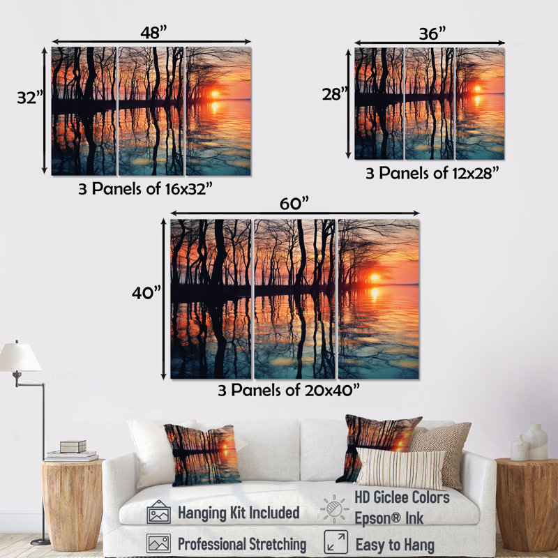 Castleberry - Ensemble de décoration murale coucher de soleil, Toile tendue, H 28 po x l 36 po x P 1 po