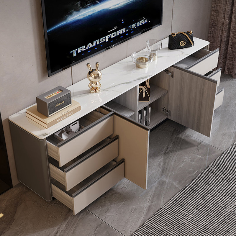 Meuble télé moderne et minimaliste avec tiroir et armoire, H 23,6 po x l 94,5 po x P 13,8 po
