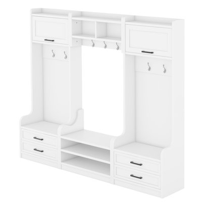 4-In-1 Detachable Hall Tree With Storage And 7 Hooks, Multiple Functions Hallway Coat Rack With Storage Drawers And Cabinet, Shoe Bench For Entryway by HONGHELEWANG