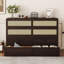 Grand lit escamotable, armoire en bois de pin avec décoration en rotin et tiroir de rangement-1355440354