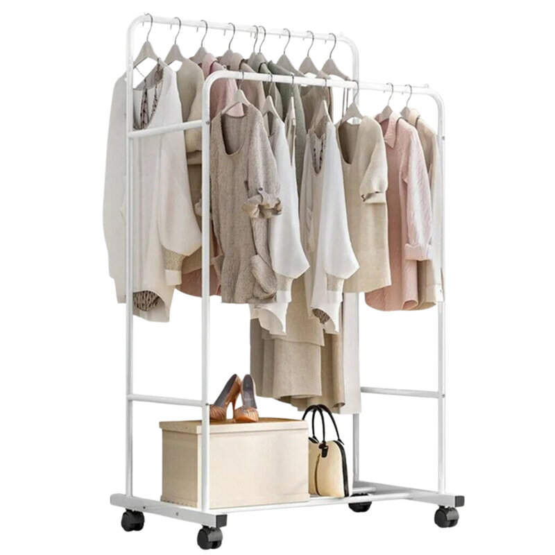 Auria Heavy Duty Metal Clothes Rail Open Wardrobe On Wheels With Storage Shelf