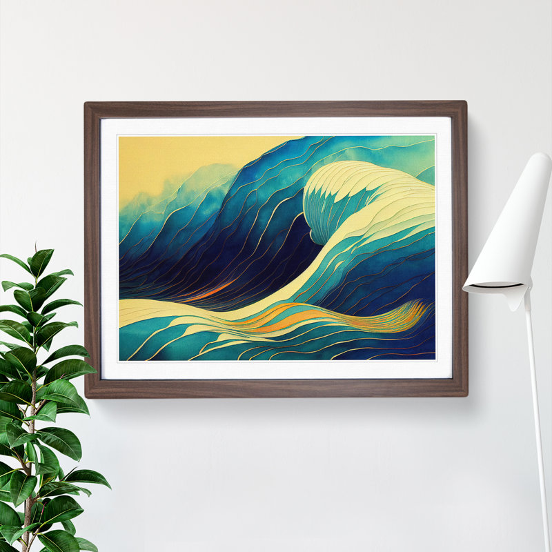 XH1022-8743X Surrealistic Ocean Wave Vol.7 Abstract 1 Piece Single Picture Frame Wall Art, 46cm H x 64cm W x 2cm D, Walnut