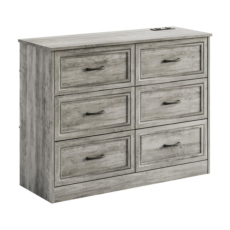 Commode 6 tiroirs avec station de charge, Gris