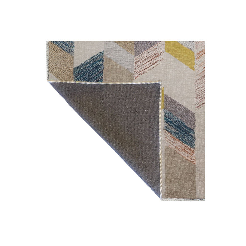 Tapis beige lavable à la machine à motif géométrique rayé multicolore, Rectangle 3 pi 3 po x 4 pi 11 po