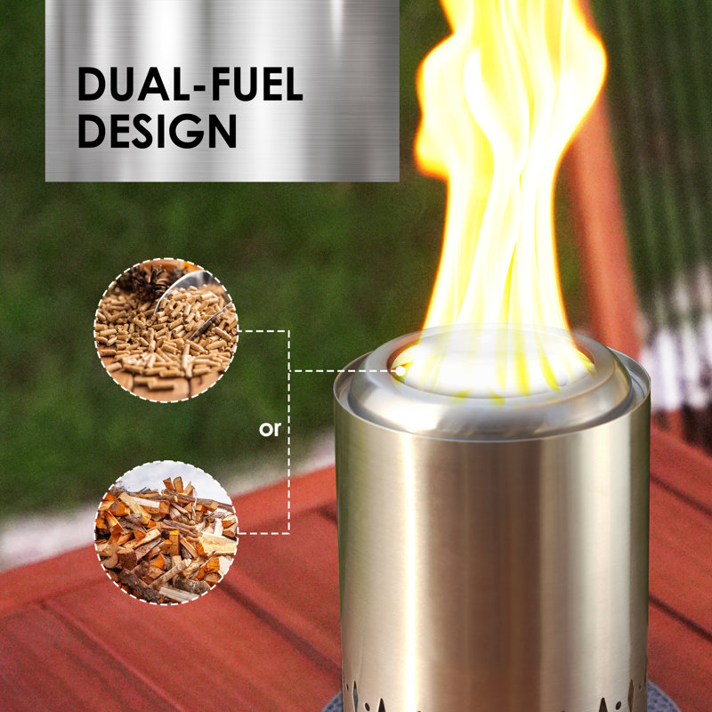 5.1 In. X 7.68 In. Outdoor Stainless Steel Wood Burning Fire Pit Smokeless, Silver