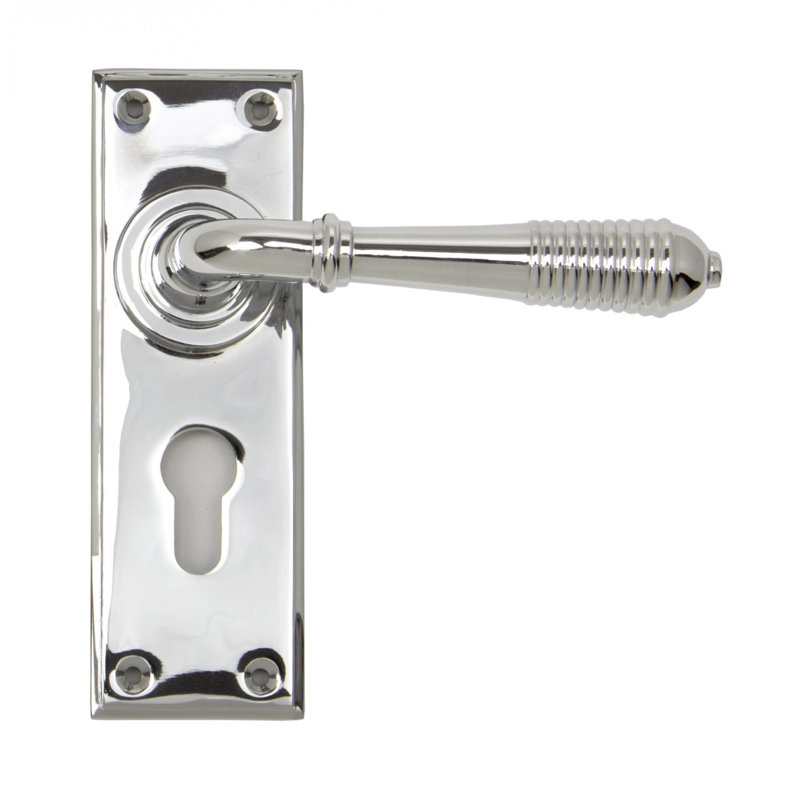 Reeded Lock Door Handle Kit, Polished Chrome