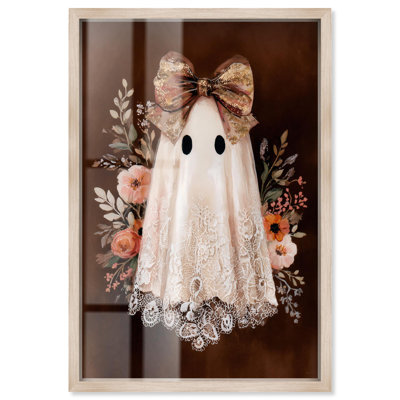 «Bowed Boo II Shadowbox Print Halloween Art Decor» par Art Remedy, cadre blond, 31 x 46
