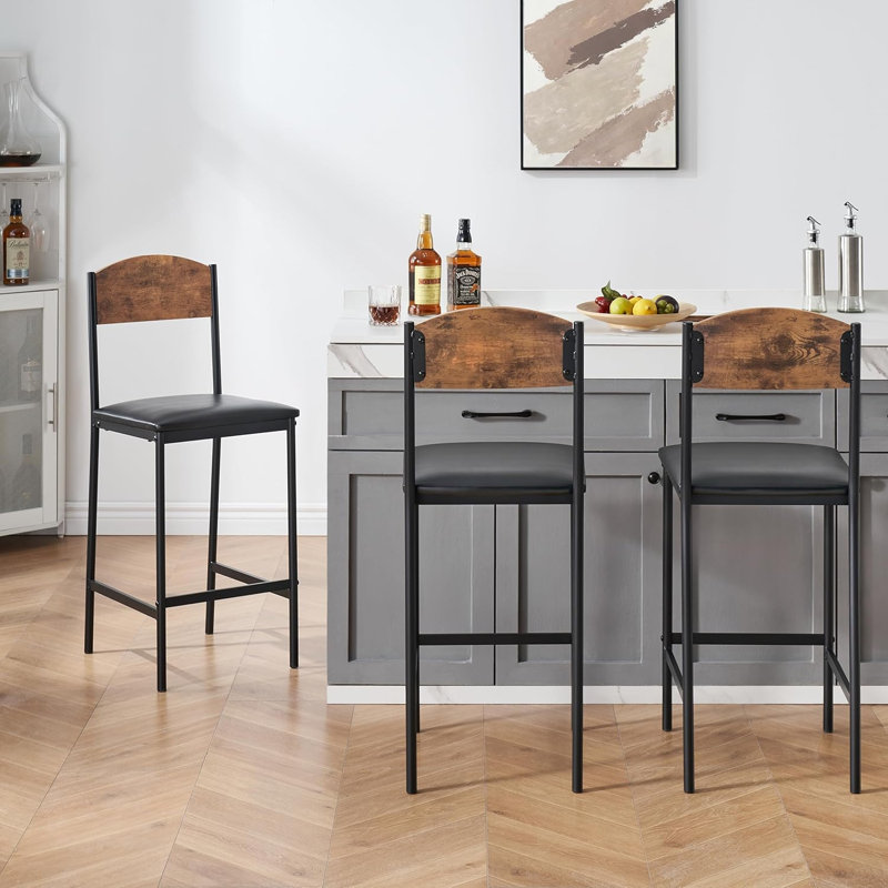 Counter Stool with Metal Frame, 49.83 cm, Black/Brown