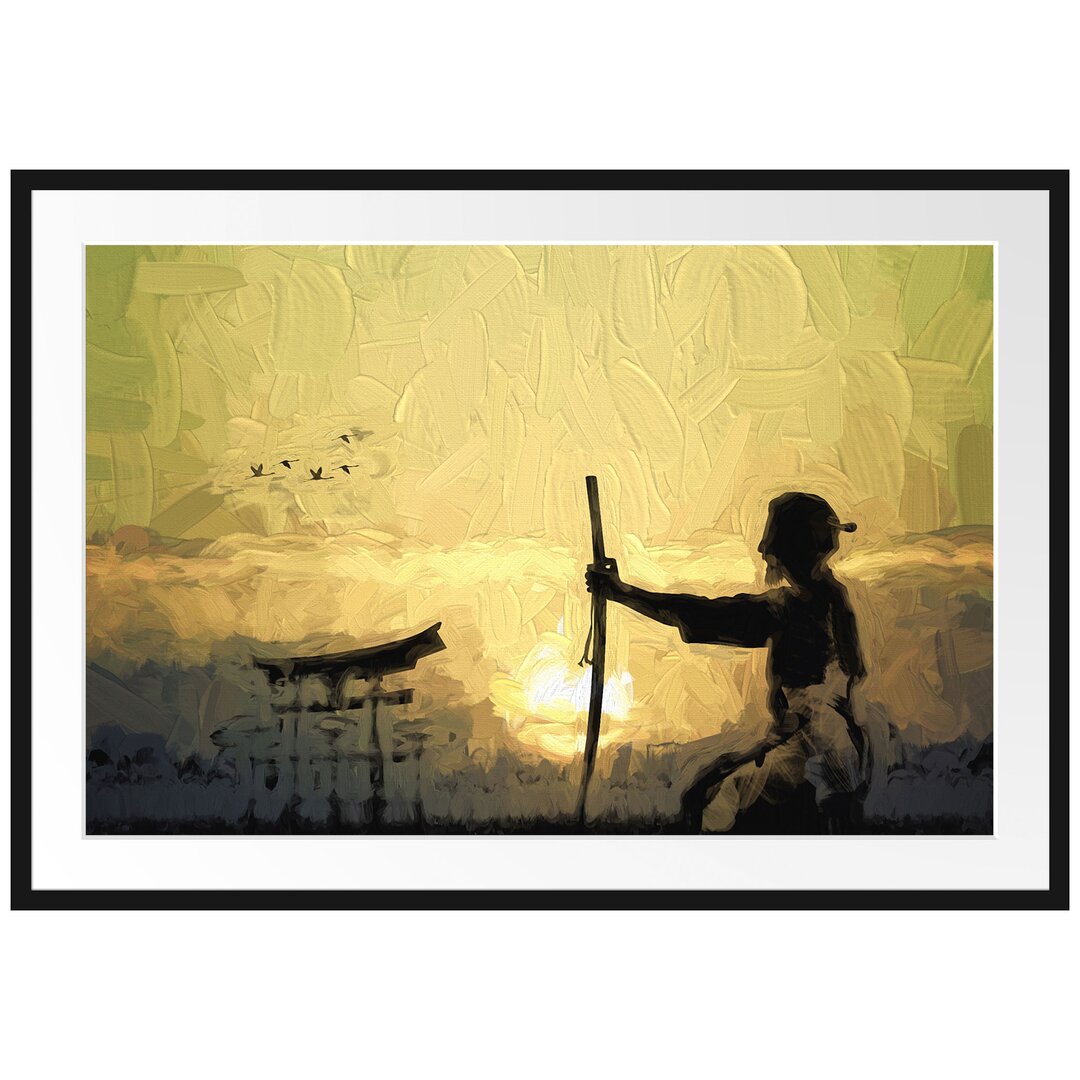 Gerahmtes Poster Samurai-Meister vor Horizont