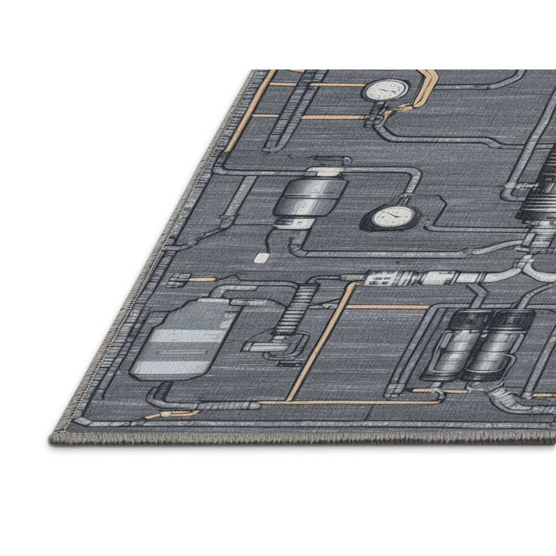 Machine Washable Space Gray Area Rug, Rectangle 4' x 6'