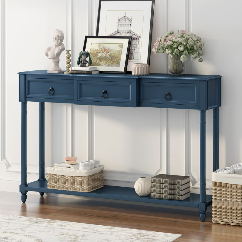 Console rustique chic avec tiroirs et longue tablette pour le hall d'entrée, solution de rangement durable et spacieuse