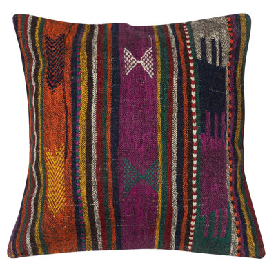 24"x24" Handwoven Turkish Kilim Cushion Cover. Vintage Accent Pillow. Rustic Throw Pillow