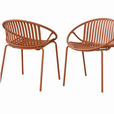 Chaises de salle à manger de patio empilables avec design respirant de style moderne et simple (ensemble de 2), pieds en métal + dossier en plastique, orange