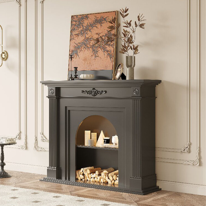 Foyer électrique noir en bois massif, H 43,31 po x l 47,24 po x P 12,6 po