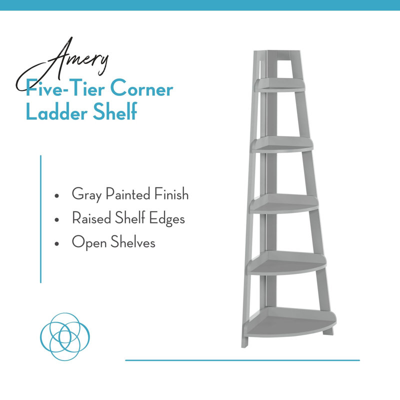 Gray 5-Tier MDF Corner Ladder Shelf for Small Spaces