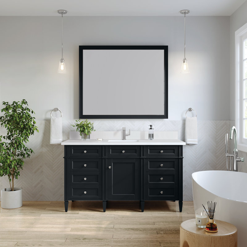 Meuble-lavabo simple 60 po Dussault, Noir onyx, Blanc Zeus, 8 po