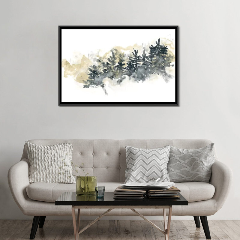 « misty hillside ii », impression sur toile, H 18 po x l 26 po x P 1,5 po, Toile avec cadre noir, Pas de tapis