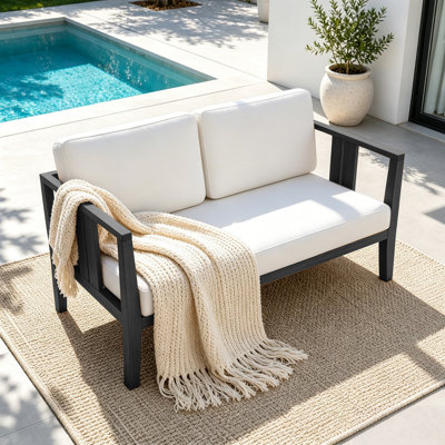 Causeuse d'extérieur en bois de teck avec coussin et accoudoirs Junco