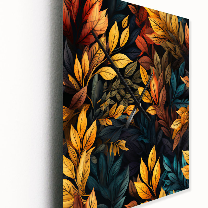 Rustic Autumn Leaves - Horloge murale rétro vintage, Grand