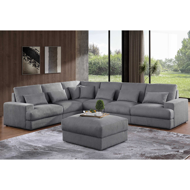 Canapé modulaire 7 pièces 7 pièces, Velours côtelé gris foncé