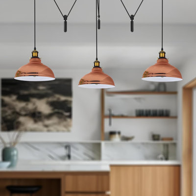 Luminaire suspendu rétro avec poulie à 3 têtes Vintage