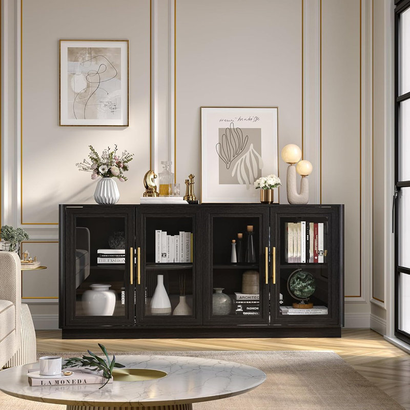 Buffet de salle à manger avec 4 portes en verre - noir moderne
